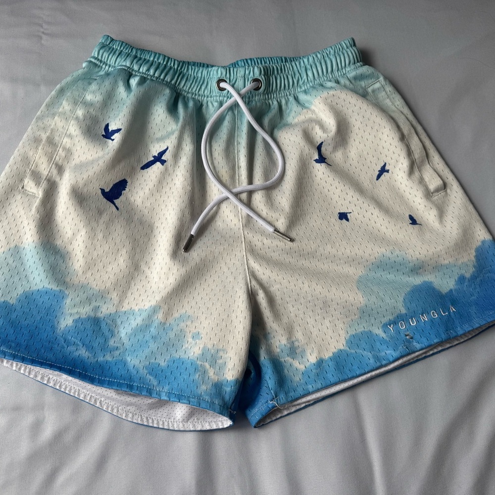 YoungLA Light Blue and White Mesh Shorts Men’s small